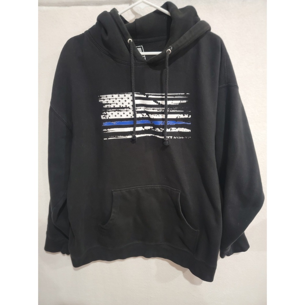 Thin Blue Line USA Flag Hoodie Independent Trading Co XL Blk Sleeve Flag Police